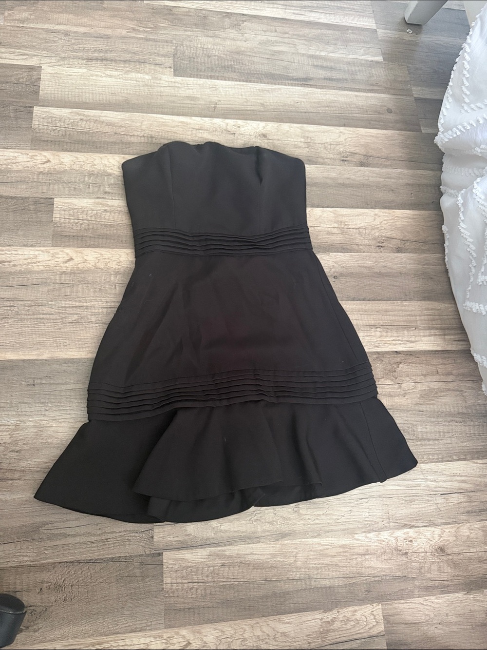 Strapless Black Ruffle Hem Dress